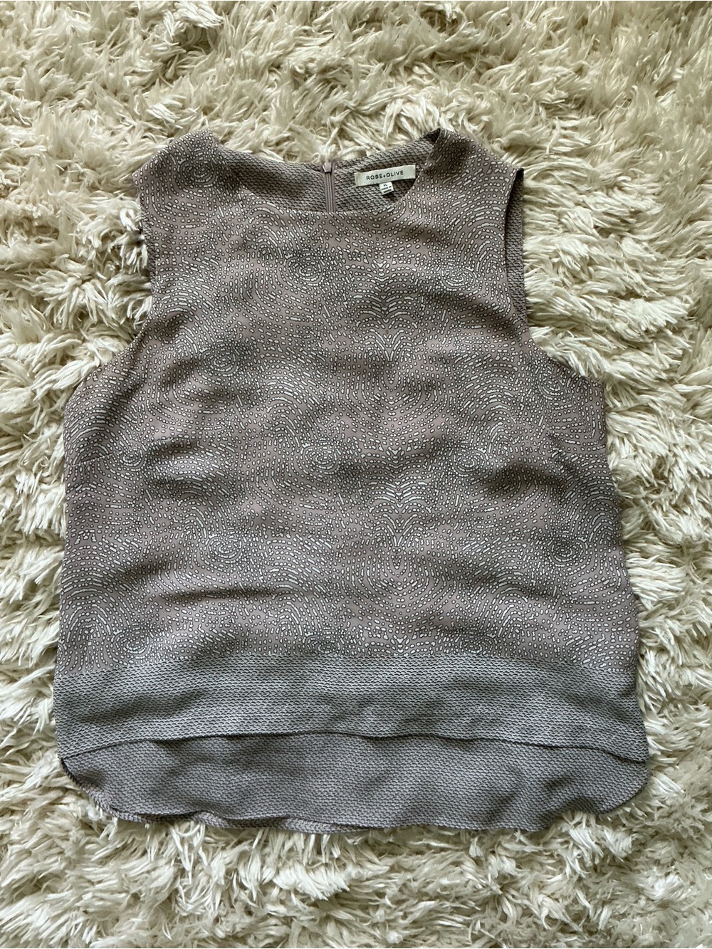 Rose & Olive Taupe Sleeveless Patterned Top